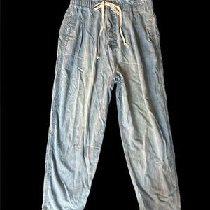 NWT $98 FREE PEOPLE denim Light Blue Drawstring Pants L seaside blue, jean baggy